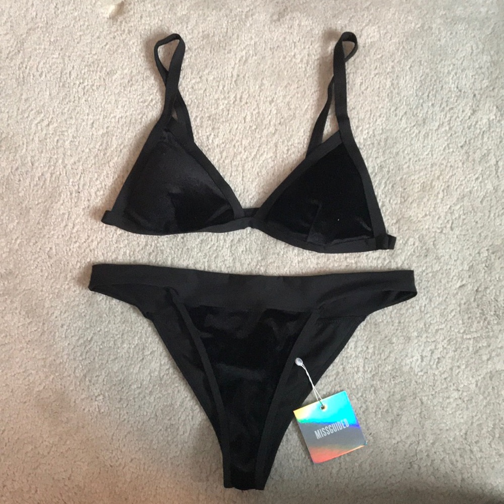 Missguided black velvet bikini